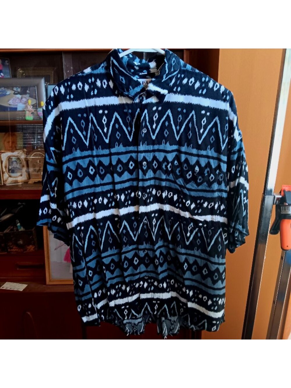 Vintage Large Rayon Hawaiian Shirt Club by Impact Mens Tribal Print 1990s